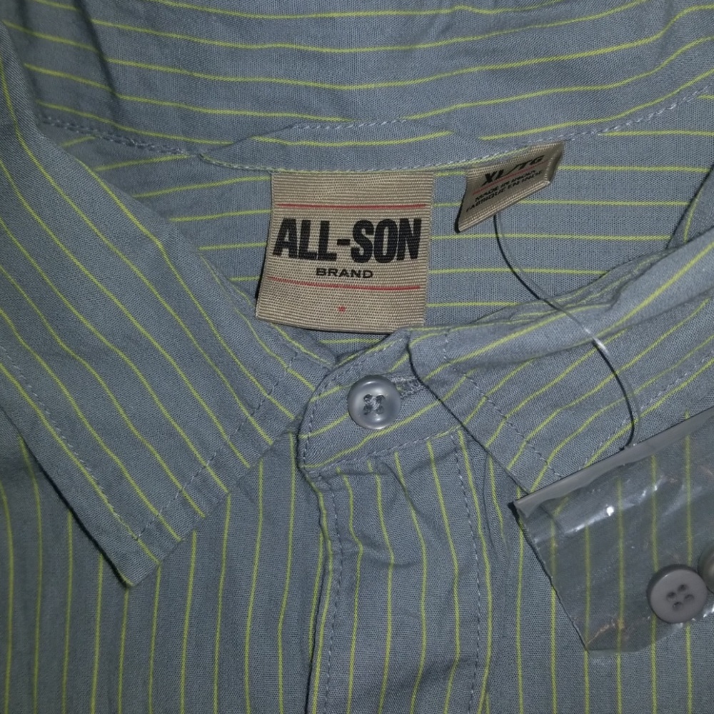 All Son Mens Striped Military Style Shirt XL New